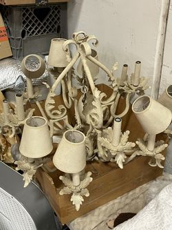 Vintage Painted Chandelier With Lamp Shades