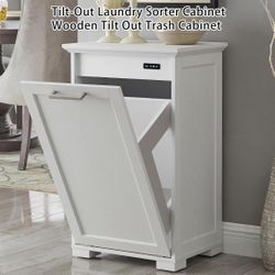 Tilt-Out Laundry Sorter Cabinet Wooden Trash Bin With Deodorizer Function