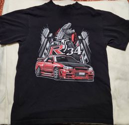 Nissan Skyline GT-R R34 T Shirt Black Mens Medium Godzilla JDM Car Graphic Tee