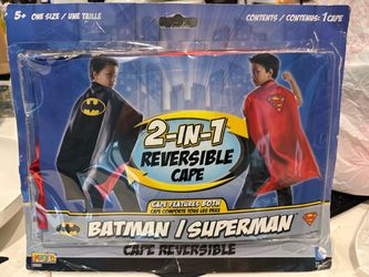 Reversible Superman & Batman Cape DC Comics Super Hero Costume Piece