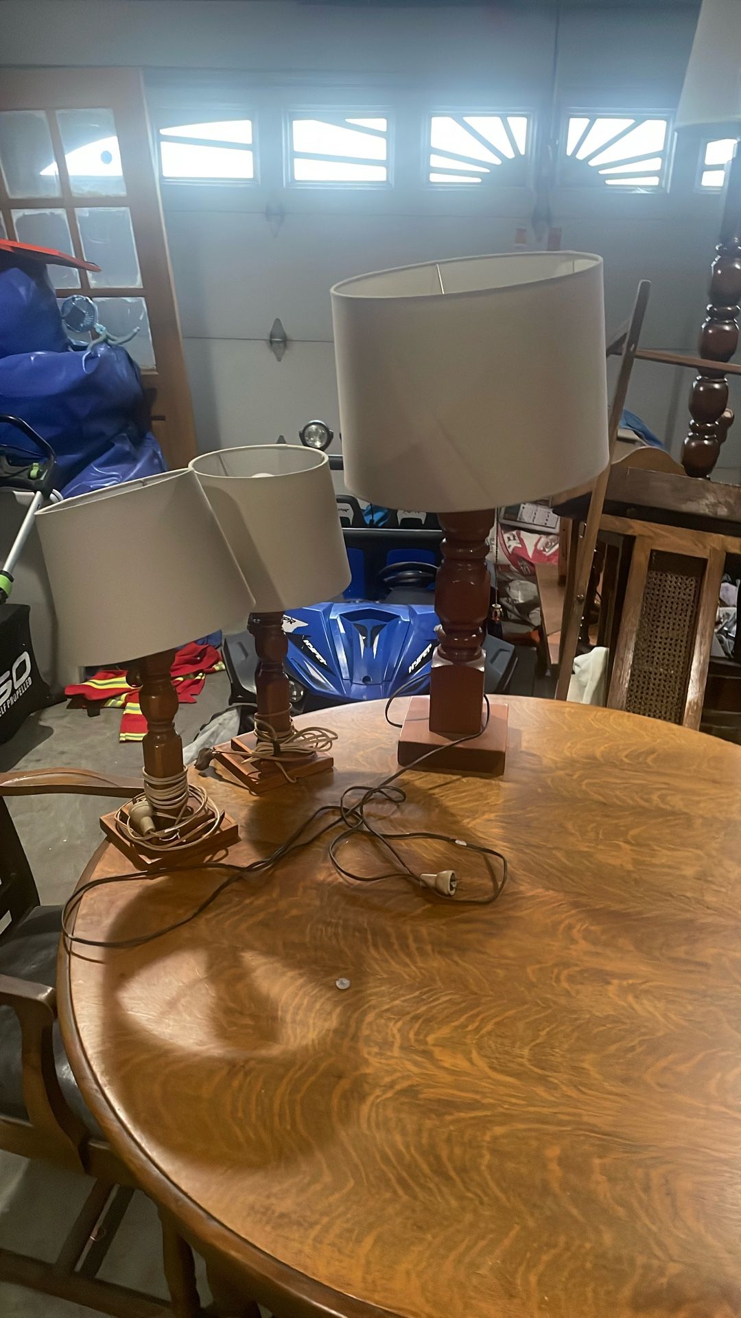 , real wood table, chairs and lamps solid set table comes with few leaves to expand table size