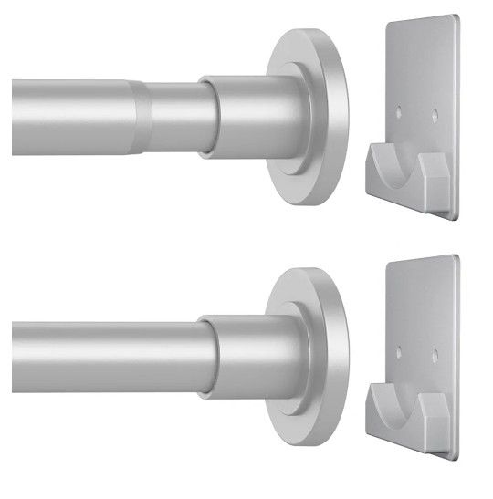 0372: Matte Silver Shower Curtain Rod,1 Inch Diameter Stainless Steel Adjustable Spring Tension Rods 32 to 92", with Holders,Anti-Slip,Curtain Rod