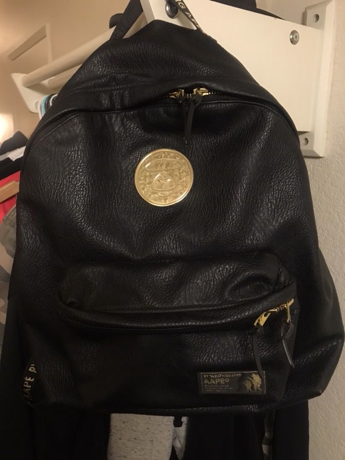 A Bathing Ape - Leather BAPE Backpack - Book Bag