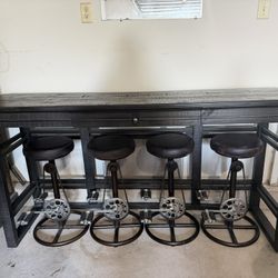 Console Bar Table W/4 Industrial Bar stools