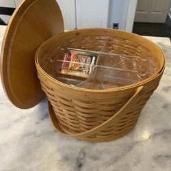 Large Vintage Longaberger Sewing Basket With Woodcraft Lid And Internal Separators 13”