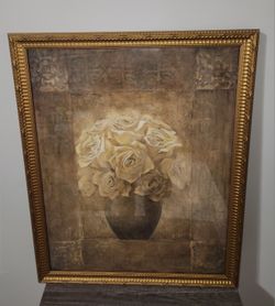 Albena Hristova Bouquet of White Roses In Gold Frame