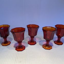 VINTAGE RED WINE GLASSES INDEPENDENCE GLASS OCTAGON RUBY - 5 AVAILABLE