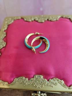 Sterling Silver Goldplated Small Hoop Teal Blue Enamel Earrings F9