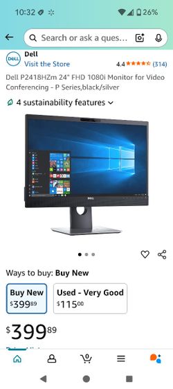 Dell P2418HZm 24" FHD 1080i Monitor for Video Conferencing - P Series,black/silver
 
