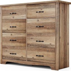 LINSY HOME 8-Drawer Dresser - Modern Bedroom Chest with Wide Drawers, Wood Storage Organizer for Bedroom or Living Room, Brown