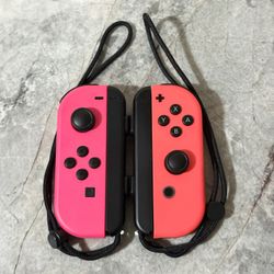Nintendo Switch Joycons Neon Pink & Red with Straps