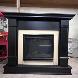 Black Electric Fireplace Mantel - Modern Heat/Flame Controls & Timer