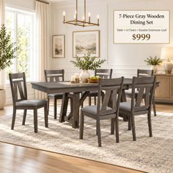 7-Piece Wood Dining Set with Double Extension Leaves