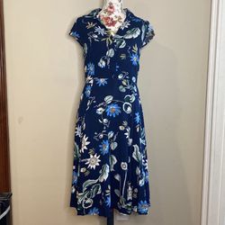 A Notch Collar Floral Print Dress With Pockets 