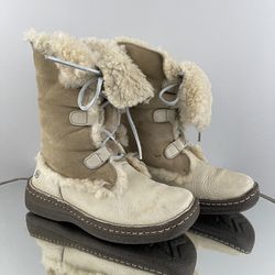 BORN B.O.C. Creme Tan Leather Shearling Lined Nome Lace Up Winter Snow Boots