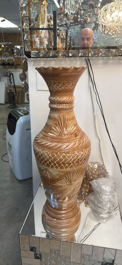Tropical scene ceramic floor vase 30”