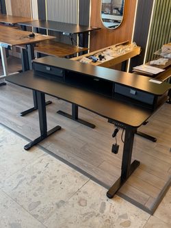 Black Electric Standing Desk with Drawers and monitor stand
