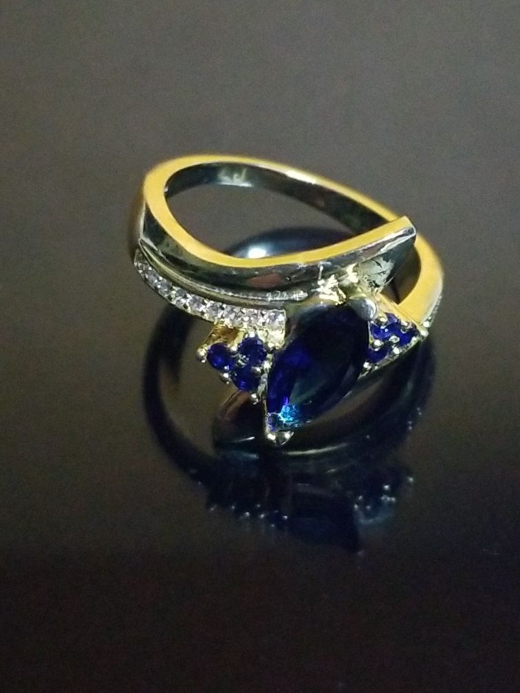 Women's blue sapphire wedding engagement promises ring size7.0
