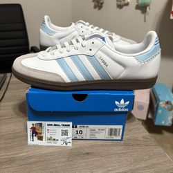 Size 10 mens - adidas Samba OG White Sky Blue 