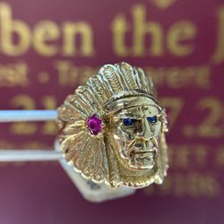 14K GOLD INDIAN HEAD RING 