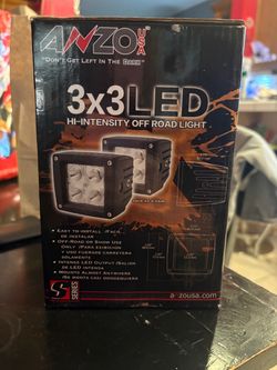 AnzoUSA 3×3 LED Hi-Intensity Off Road Light box containing a pair of compact cube-style auxiliary lights.