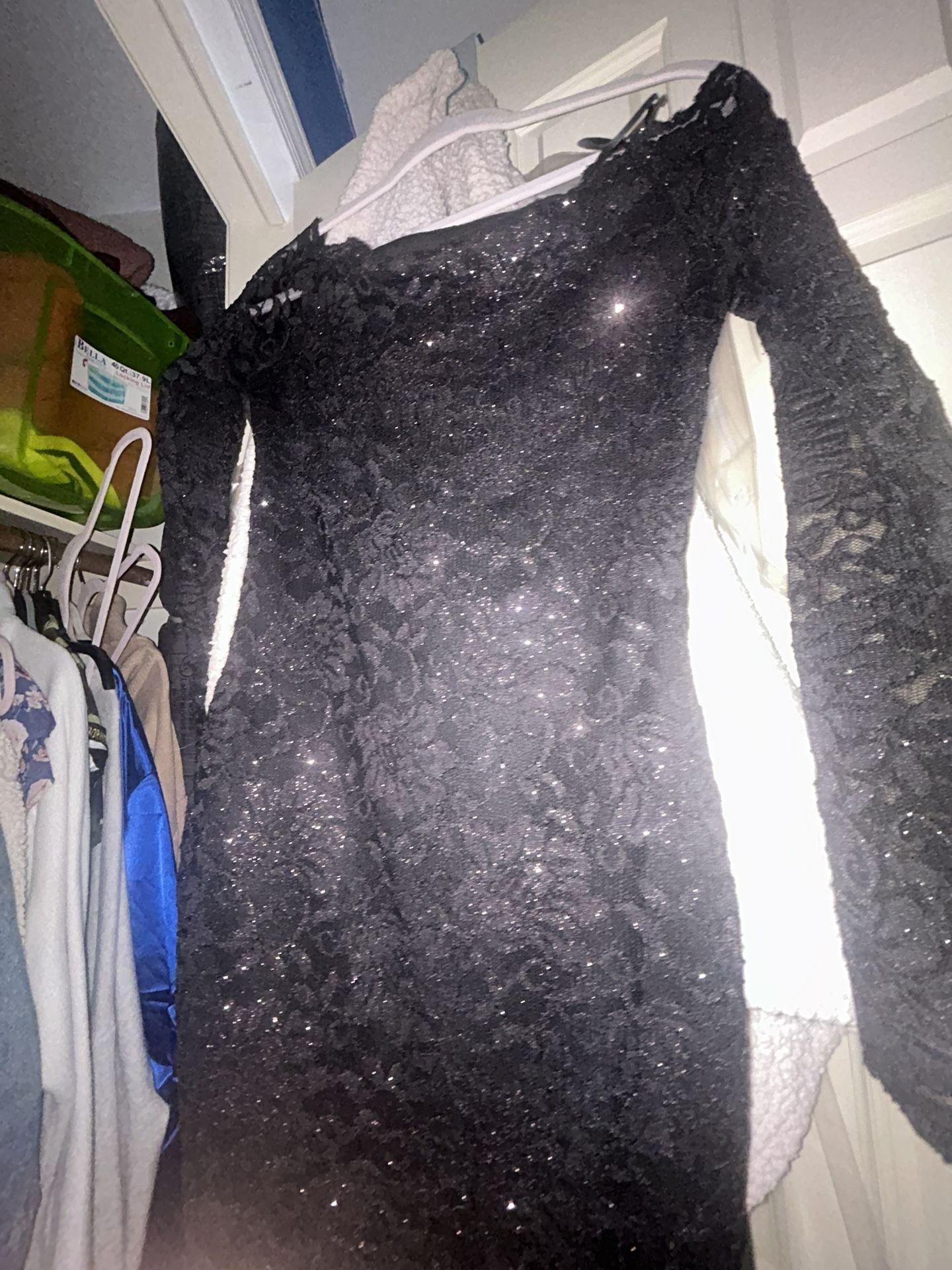 Sparkles Black Glitter Short Dress