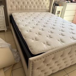 Bed, Frame, and Pillow Top Mattress