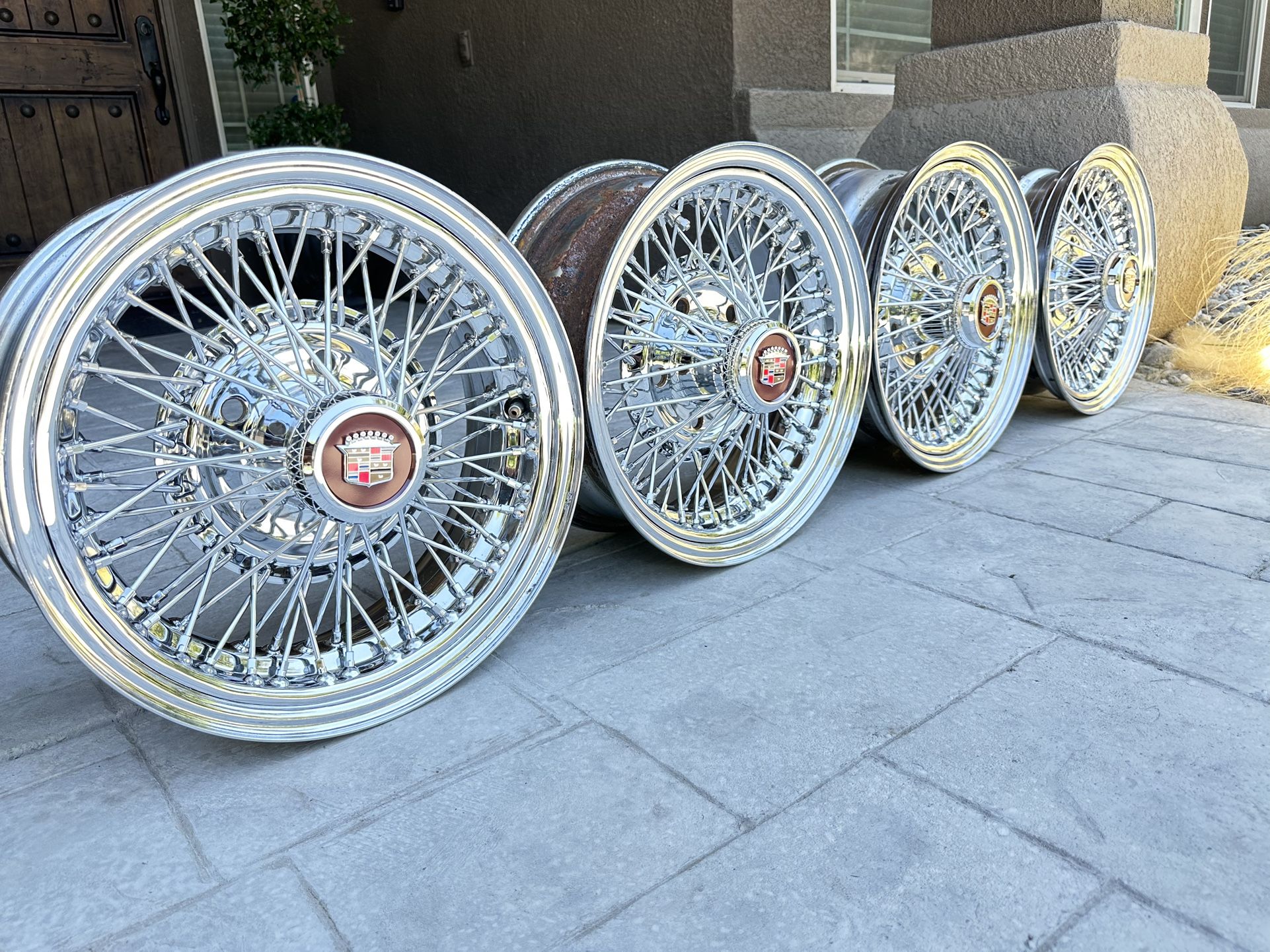 1(contact info removed) 15X6 RWD Cadillac Fleetwood Brougham Wire Wheels Appliance Rims