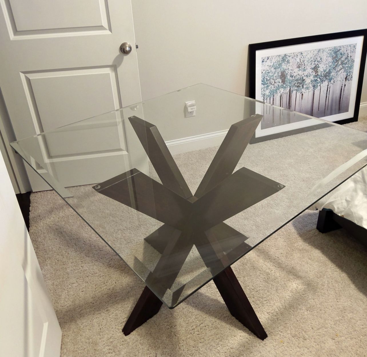 Pier 1 Square Glass Kitchen Table Star Wood Base 