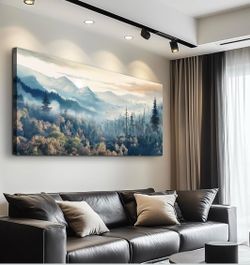 Canvas Wall Art Mountains Foggy Forest/Home Decor 24x48 in