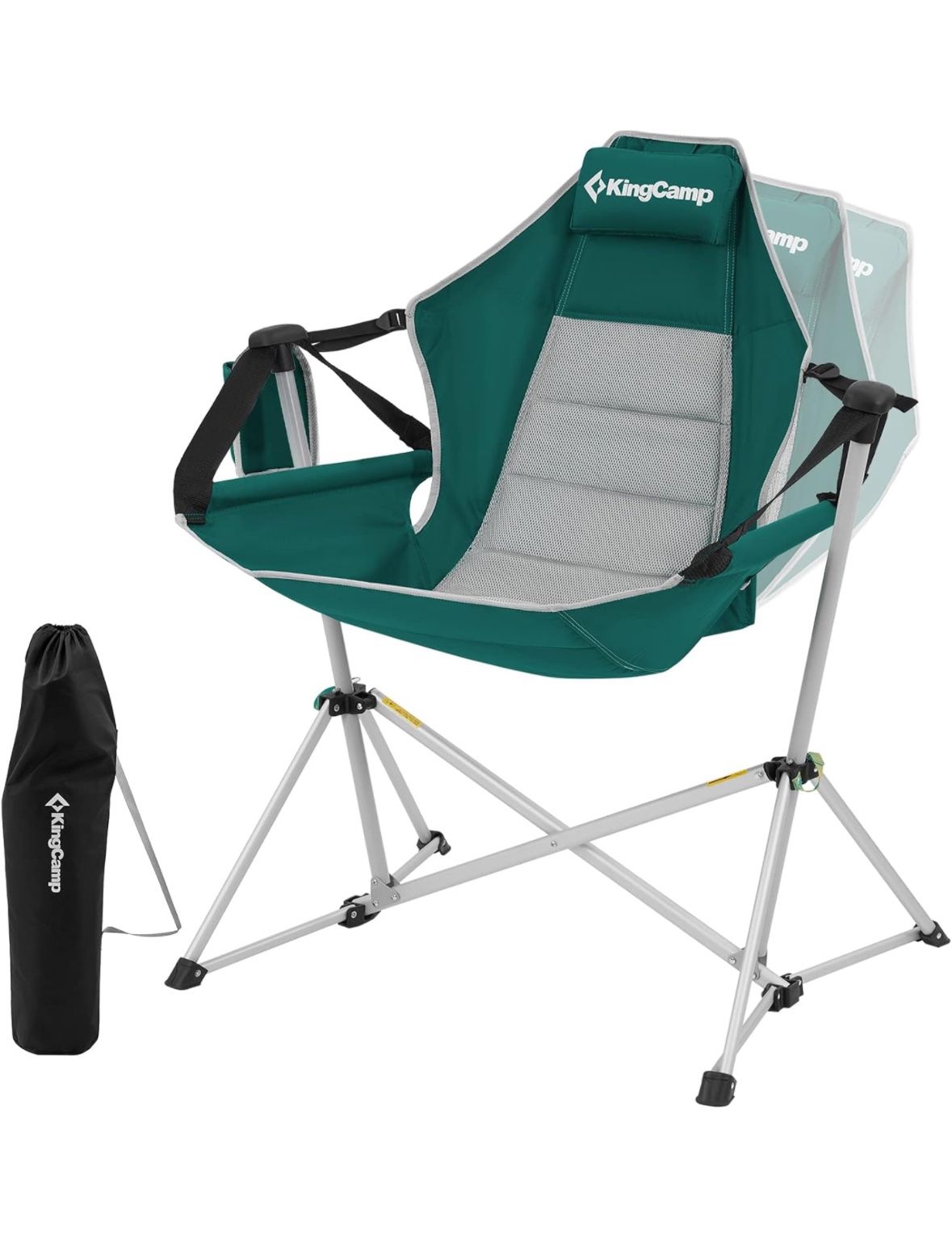 KingCamp Hammock Camping Chair Aluminum Alloy Adjustable Back Swinging Chair Folding Rocking Chair with Pillow Cup Holder Recliner for Outdoor Trav