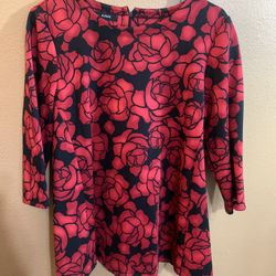 Alfani Tattoo Red Rose Print Boatneck Blouse- M