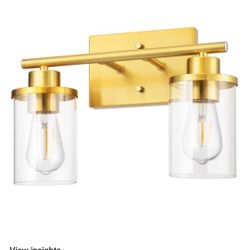 13.9 in. 2-Light Gold Vanity Light with Clear Glass Shade