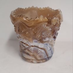 Beautiful Vintage 1950s Imperial Caramel & White Slag Glass Toothpick Holder