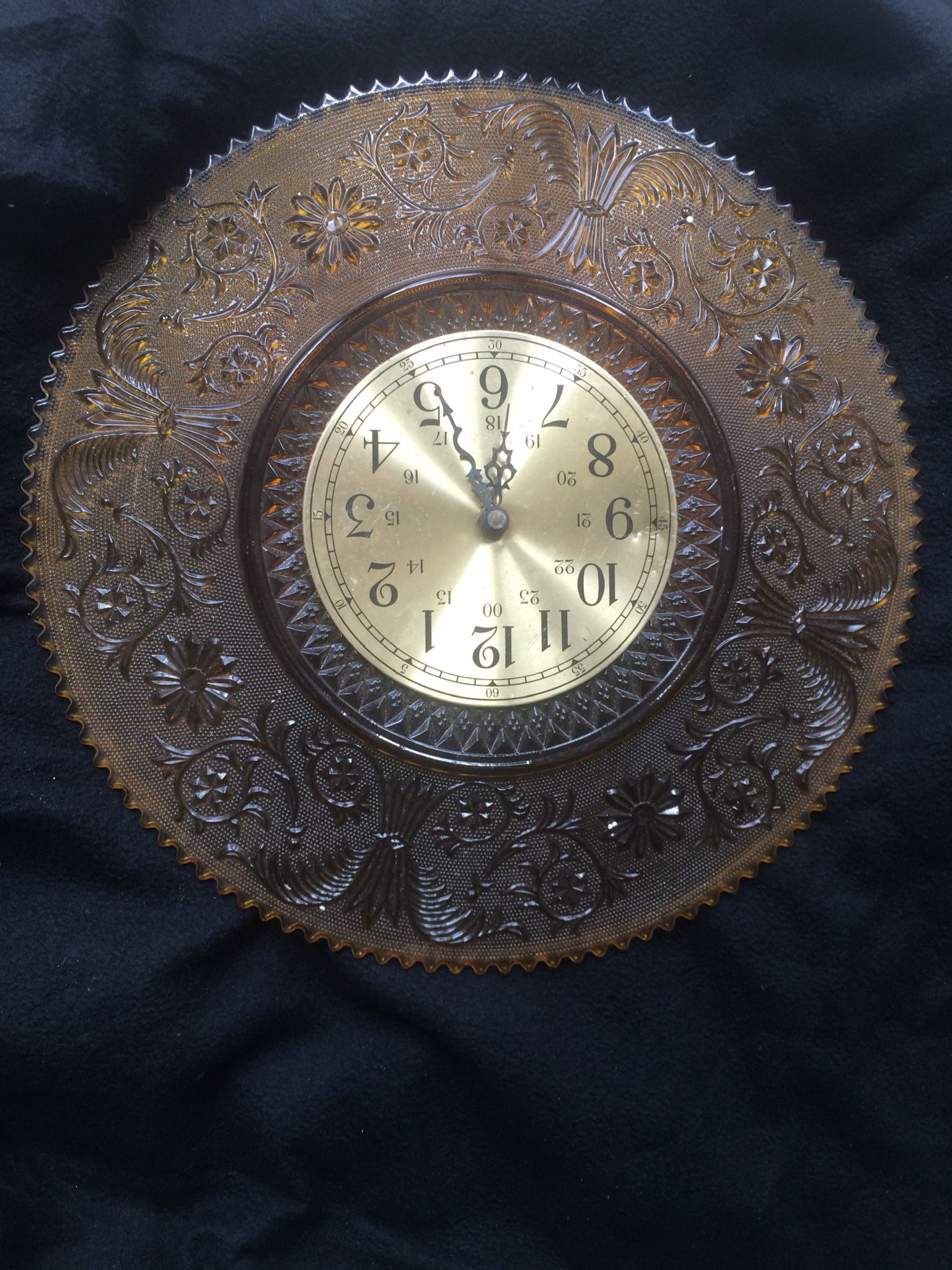 Amber Depression Glass Tiara Platter As A Clock