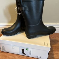 New Waterproof Rain Boots - Black. Never Worn.  Size 10. 