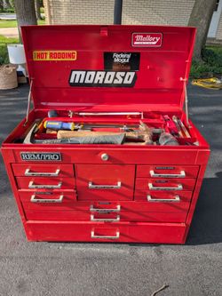 Tool Box with Tools - Sockets, Wrenches, Hammers, Saws, Pry bars