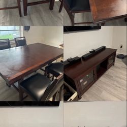 FREE - Must Pick Up Dining table with 4 chairs (small burn mark on top, repairable). ✅ Free Entertainment Center Everything is in decent condition — g