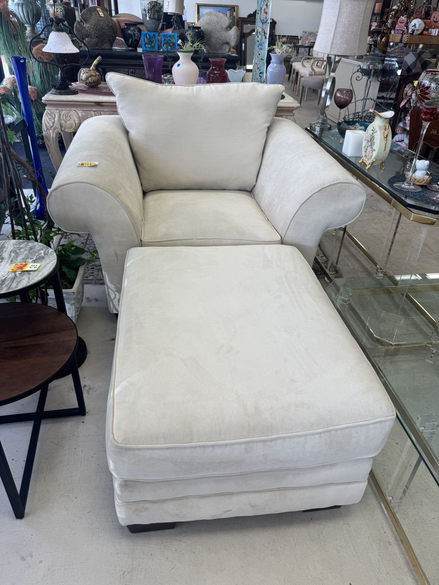 Kevin Charles Ivory Accent Chair W/Ottoman - Excellent Condition 