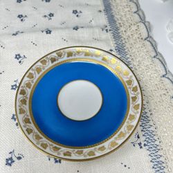 French Sèvres-Style Porcelain Tea Saucer – Turquoise & Gold