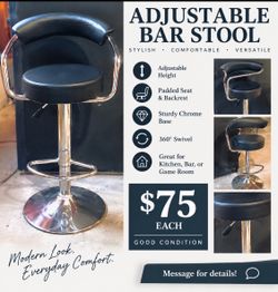 Adjustable Black Bar Stool with Chrome Base