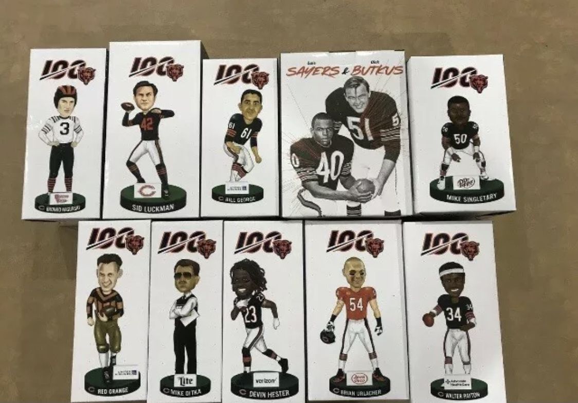 Chicago Bears Bobblehead Giveaway Complete Set of 10 100 Year Anniversary New In Box