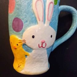 Cracker Barrel Easter Bunny Chick And Polka Dots Latte Coffee Cup Mug Rare Find

