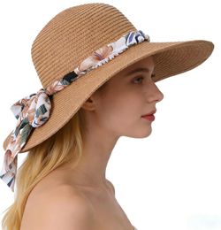 Sun Hat for Women Wide Brim Straw UPF 50+ UV Protection, Bohemian Foldable Adjustable Beach Hat for Spring Summer Fall Outdoor Vacation Travel, 3 in 1