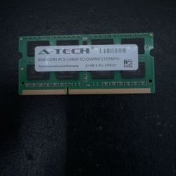 A- tech ram 8gb 1x ddr3 10600 sodim 1333mhz 1.5V (laptop ram)
