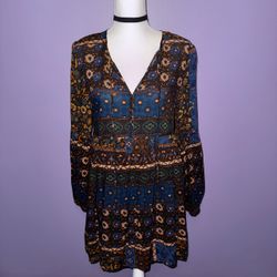 Altar’d State Bohemian Long Sleeve Floral Print Mini Dress