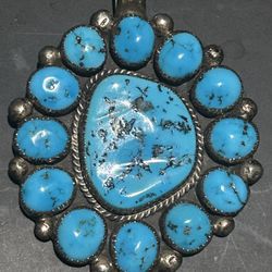 Vintage - IHMSS /Sterling Silver & Turquoise Pendant/Belt Buckle 