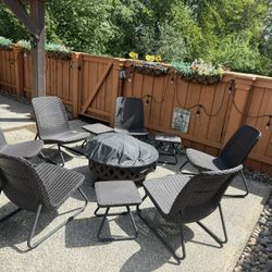 10 Piece Patio Furniture Set w/ Fire Pit – Great Condition!