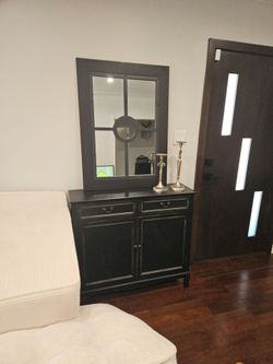Black Distressed Console Cabinet with Mirror