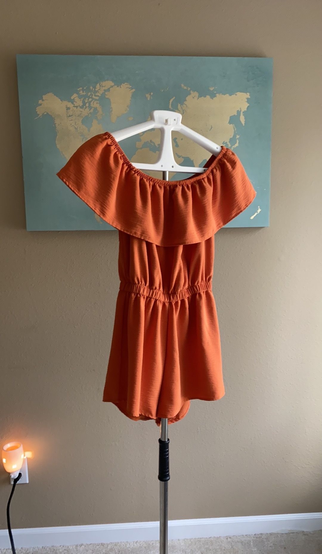 Tangerine Autumn Rust Orange Off The Shoulder Romper